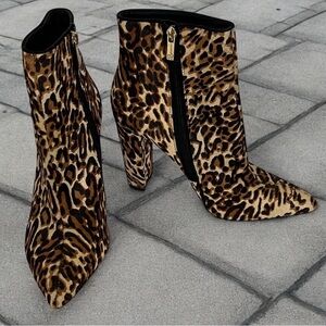 Jessica Simpson TEDDI2 Leopard Print Dyed Cow Hair Mob Wife Booties Size 8M
